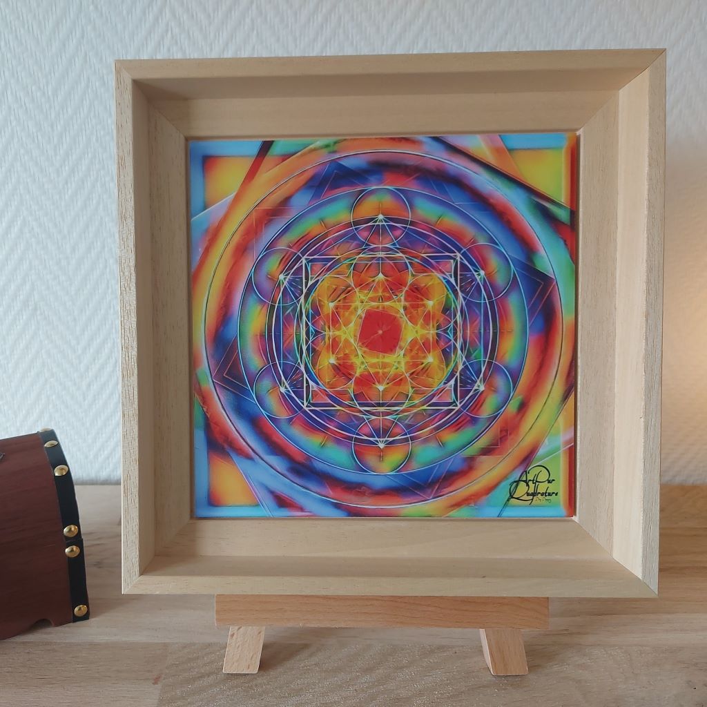 Tableau œuvre artistique 20x20 avec encadrement bois